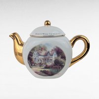 Vintage Thomas Kinkade Our Family History Book & Teapot Set, Home is Where the Heart Is Teapot, Collectible Gift, Family Keepsake