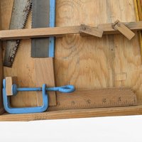 Vintage Handy Andy Tool Chest, Wooden Toy Tool Box, Kids Carpentry Set, Gift for Child, Retro Workshop Decor