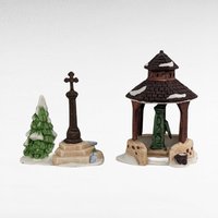 Vintage Dept 56 Village Accessories, Snowman Sign, Well & Cross Set, Hand Painted Porcelain, Christmas Village Decor, Holiday Gift