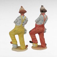 Vintage Resin Clown Figurines, 8" Musical Clown Decor, Whimsical Clown Pair, Gift for Clown Collector, Circus Decor