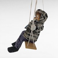 Vintage Plaid Clown on Swing, 25" Hanging Doll, Colorful Clown Decor, Whimsical Clown Gift