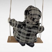 Vintage Plaid Clown on Swing, 25" Hanging Doll, Colorful Clown Decor, Whimsical Clown Gift