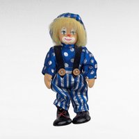 Small Clown Doll, Porcelain Face and Limbs, Blue Polka Dot Outfit, Collectible Display Doll, Whimsical Home Decor, Gift for Clown Lovers