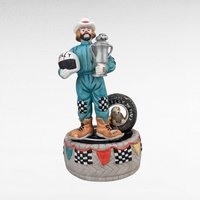 Flambro Emmett Kelley "With a Little Bit of Luck" Music Box, Clown Figurine, Racing Theme, 7 Inches, Collectible Music Box, Working Music