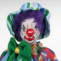 Vintage Ganz Shelf Sitter Clown, Porcelain, Fabric Costume, 14 Inches, Collectible Clown Doll, Display Doll