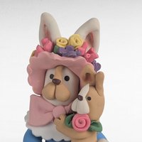 Vintage Handmade Clay Bunny with Dog Figurine, 5.75 Inch, Whimsical Animal Art, Collectible Figurine, Gift for Animal Lover