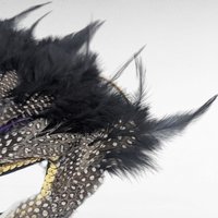 Vintage Applause Feather Half Mask, Black with Purple and Gold Trim, Costume Accessory, Masquerade Ball, Unique Decor