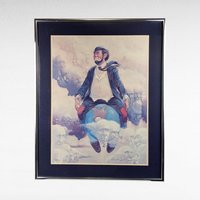 Vintage Robert Owen Clown Print, "Top of the World" Art, Whimsical Wall Decor, Gift for Art Collectors, Framed Clown Artwork