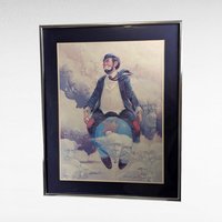 Vintage Robert Owen Clown Print, "Top of the World" Art, Whimsical Wall Decor, Gift for Art Collectors, Framed Clown Artwork