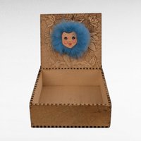 Vintage Pryography Box with Furry Face, Wooden Box, Unique Storage, Handmade Box, Decorative Box, Small Box, Whimsical Decor