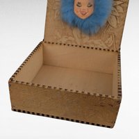 Vintage Pryography Box with Furry Face, Wooden Box, Unique Storage, Handmade Box, Decorative Box, Small Box, Whimsical Decor