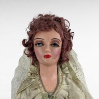 Antique Bed Doll - 27" Boudoir Doll in Light Green Dress - Vintage Doll with Character - Shabby Chic Decor -  Collector's Item