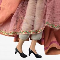 Antique Boudoir Bed Doll - 30" Tall with Orange Dress - Doll with Character - Shabby Chic Decor - Collector's Item