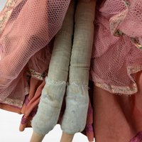 Antique Boudoir Bed Doll - 30" Tall with Orange Dress - Doll with Character - Shabby Chic Decor - Collector's Item