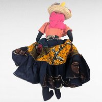 Vintage 17" Jamaican Folk Art Doll with Handcrafted Fabric Dress, Straw Hat, Collectible Caribbean Souvenir, Gift for Doll Collectors