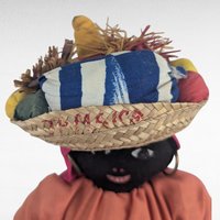 Vintage 17" Jamaican Folk Art Doll with Handcrafted Fabric Dress, Straw Hat, Collectible Caribbean Souvenir, Gift for Doll Collectors