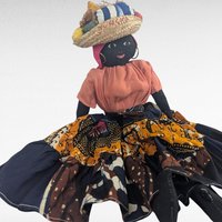 Vintage 17" Jamaican Folk Art Doll with Handcrafted Fabric Dress, Straw Hat, Collectible Caribbean Souvenir, Gift for Doll Collectors