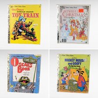 Set of 4 Vintage Little Golden Books, Donald Duck, Christmas Carol, Oscar's Book, Mickey Mouse, Children's Story Collection