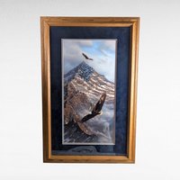 Vintage Framed "On Freedom's Wing" Kelley Print, Eagles & Mountain Landscape, Signed Art, Large Wall Decor
