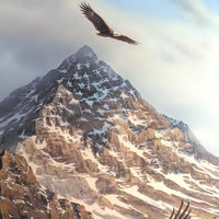 Vintage Framed "On Freedom's Wing" Kelley Print, Eagles & Mountain Landscape, Signed Art, Large Wall Decor