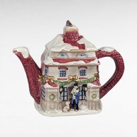 1997 Fitz and Floyd Dickens Ceramic Teapot, Christmas Carol House with Tiny Tim, Holiday Tea Service, Decorative Collectible Teapot