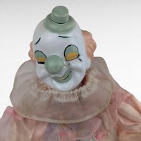 Vintage Wind-Up Musical Clown Doll, 12 Inch Pink Outfit, Collectible Toy, Playful Decor, Nostalgic Gift