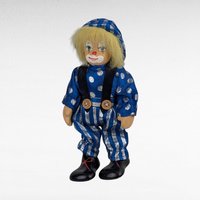 Small Clown Doll, Porcelain Face and Limbs, Blue Polka Dot Outfit, Collectible Display Doll, Whimsical Home Decor, Gift for Clown Lovers