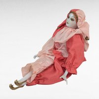 Vintage Posable Jester Doll, 13.5 Inch Porcelain Clown Figure, Display or Gift for Collector, Whimsical Home Decor