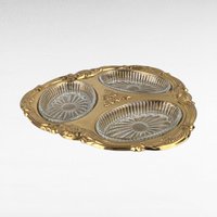 Vintage Copper Craft Serving Tray with Three Glass Dishes, Ornate Party Platter, Decorative Appetizer Server