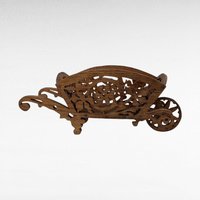 Handmade Wooden Wheelbarrow Figure, Vintage Carved Wood Decor, Rustic Farmhouse Accent, Unique Gift