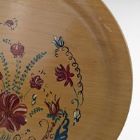 Pair of Vintage Handpainted Wooden Plates, Floral Design, Signed Wall Decor, Rustic Kitchen Display