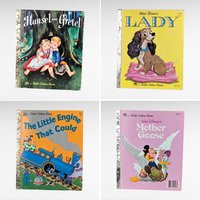 Set of 4 Vintage Little Golden Books, Disney Lady, Hansel & Gretel, Mother Goose, The Little Engine That Could, Children's Story Collection