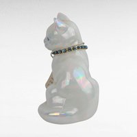Vintage Signed Fenton December Opalecent Cat Figurine Blue Zircon Collar Collectible Glass Animal Lover Gift