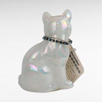Vintage Signed Fenton December Opalecent Cat Figurine Blue Zircon Collar Collectible Glass Animal Lover Gift