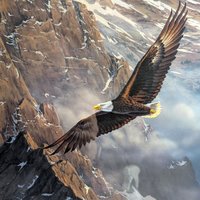 Vintage Framed "On Freedom's Wing" Kelley Print, Eagles & Mountain Landscape, Signed Art, Large Wall Decor