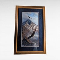 Vintage Framed "On Freedom's Wing" Kelley Print, Eagles & Mountain Landscape, Signed Art, Large Wall Decor