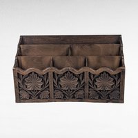 Vintage Lerner Carved Style Plastic Desk Organizer, Faux Wood Letter Holder, Office Storage