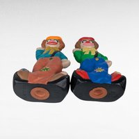 1975 Ceramic Two-Face Clown Bank Pair, Vintage Happy Sad Piggy Banks, Circus Decor