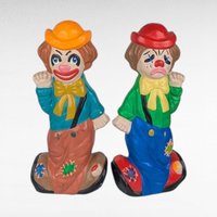 1975 Ceramic Two-Face Clown Bank Pair, Vintage Happy Sad Piggy Banks, Circus Decor