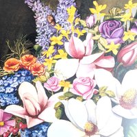 Leanne Hanson Floral Print, 1998 Limited Edition "Les Fleurs Classiques I", Unframed, Matted, Botanical Art, Flower Arrangement Decor
