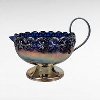 Vintage English Silverplated Blue Glass Creamer Sugar Bowl Set Celtic Design Tableware Gift for Hostess
