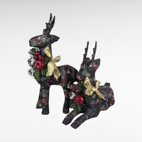 Vintage Paper Mache Reindeer Pair Holiday Figurines Christmas Mantel Decor Gift for Collector
