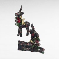 Vintage Paper Mache Reindeer Pair Holiday Figurines Christmas Mantel Decor Gift for Collector