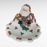 Vintage Fitz and Floyd Santa Candy Dish, Porcelain Christmas Serving Bowl, Holiday Decor
