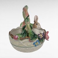 Vintage Fitz and Floyd Easter Basket, Garden Rhapsody Porcelain, Bunny Figurine, Floral Spring Decor, Collectible Basket, Whimsical Easter