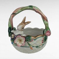 Vintage Fitz and Floyd Easter Basket, Garden Rhapsody Porcelain, Bunny Figurine, Floral Spring Decor, Collectible Basket, Whimsical Easter
