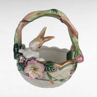 Vintage Fitz and Floyd Easter Basket, Garden Rhapsody Porcelain, Bunny Figurine, Floral Spring Decor, Collectible Basket, Whimsical Easter