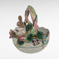 Vintage Fitz and Floyd Easter Basket, Garden Rhapsody Porcelain, Bunny Figurine, Floral Spring Decor, Collectible Basket, Whimsical Easter