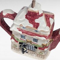 1997 Fitz and Floyd Dickens Ceramic Teapot, Christmas Carol House with Tiny Tim, Holiday Tea Service, Decorative Collectible Teapot