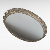 Vintage Oval Filigree Vanity Mirror Tray, Decorative Dresser Tray, Perfume Display, Gift for Her